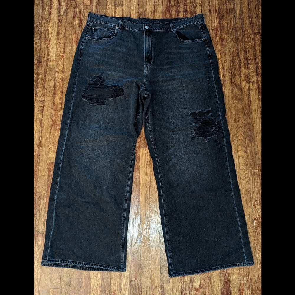 American Eagle AEO black distressed white leg baggy skater jean